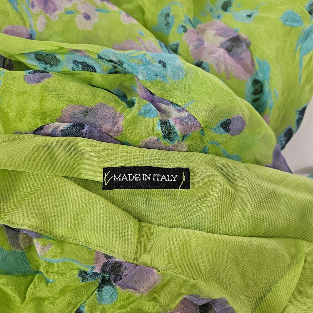 Euro Silk Midi Dress Green Floral Fairycore - Size Small - Picture 5 of 9